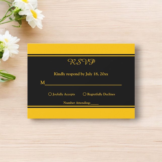 Elegante moderne Black and Gold Luxury Chic Weddin RSVP Karte (Von Creator hochgeladen)