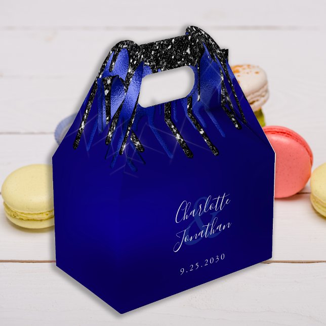 Elegante moderne Black Blue Glitzer Tropfen Hochze Geschenkschachtel (Von Creator hochgeladen)