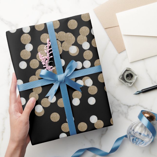 elegante, moderne Black Gold Confetti Geschenkpapier (Schenken)