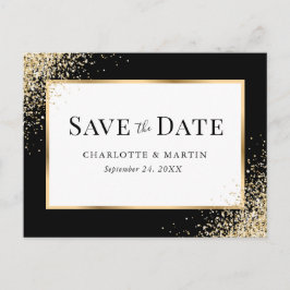 Elegante moderne Black-Gold-Frame Confetti Wedding Ankündigungspostkarte