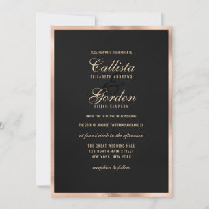 Elegante moderne Black Gold Metallic Border Weddin Einladung