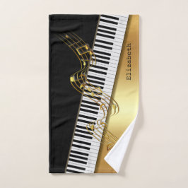 Elegante moderne Black Gold Musiknoten, Piano Keys Badhandtuch Set