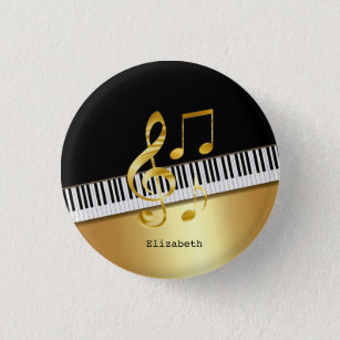 Elegante moderne Black Gold Musiknoten, Piano Keys Button