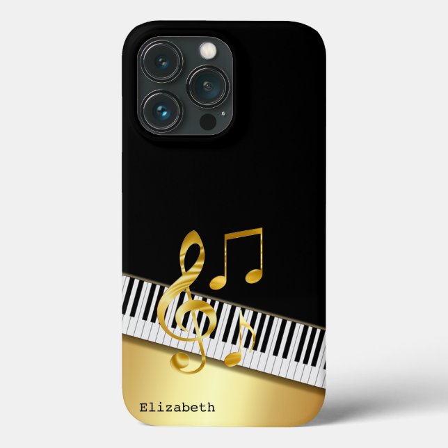 Elegante moderne Black Gold Musiknoten, Piano Keys Case-Mate iPhone Hülle (Rückseite)