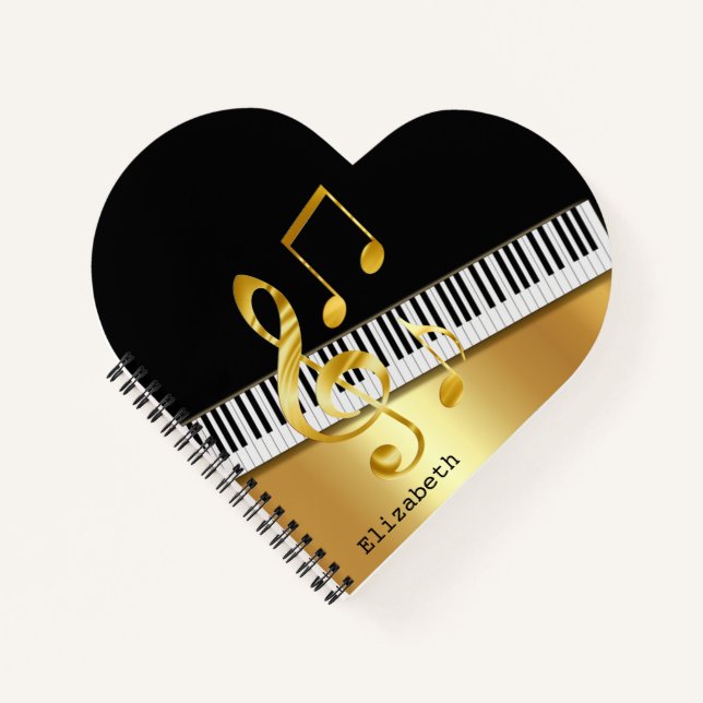 Elegante moderne Black Gold Musiknoten, Piano Keys Notizbuch (Vorderseite)