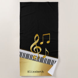 Elegante moderne Black Gold Musiknoten, Piano Keys Strandtuch