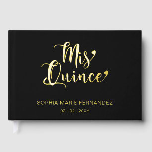 Elegante Moderne Black Gold Quinceñera Gästebuch