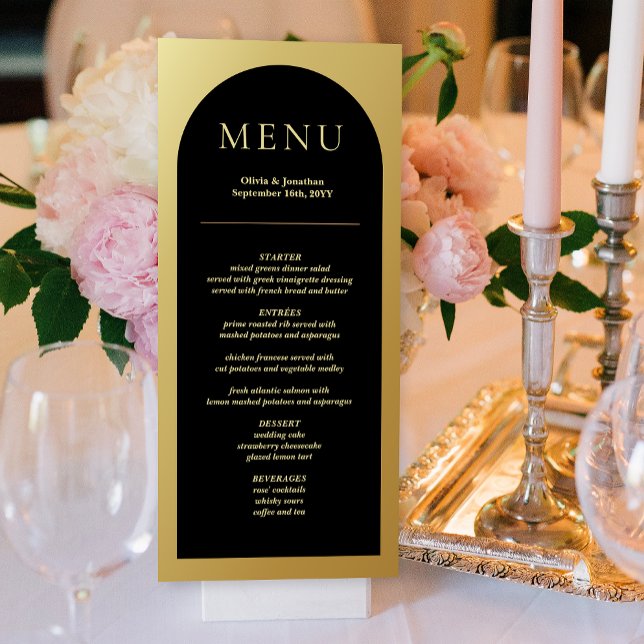 Elegante moderne Black Gold Wedding Table Karte (Elegant Modern Black Gold Wedding Table Menu Card)