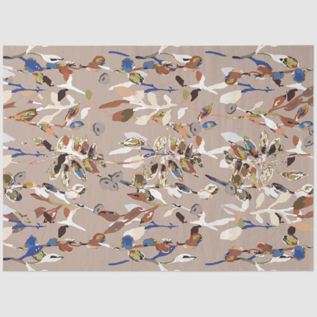 Elegante Moderne Blätter Berries Wasserfarbene Blu Seidenpapier (Vorderseite)