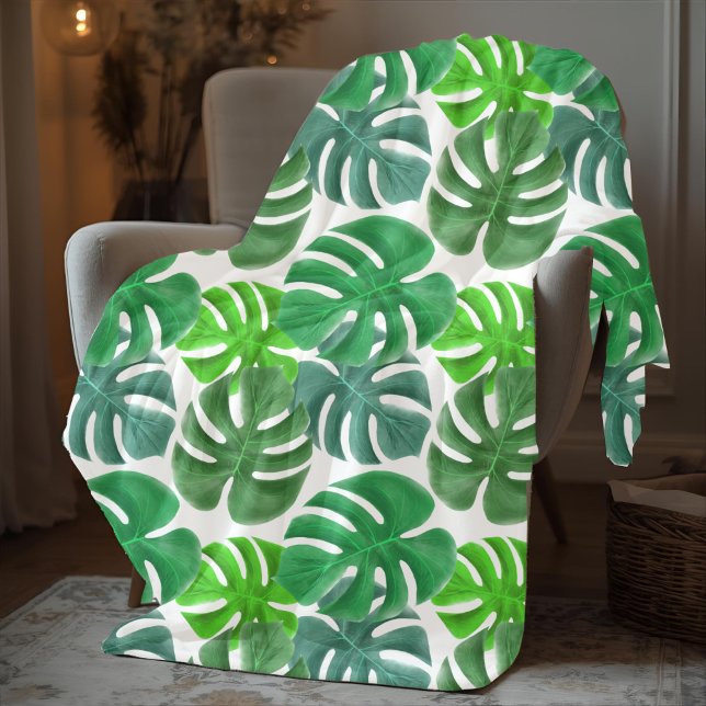 Elegante moderne Blätter von Green Palm Fleecedecke (Elegant Modern Green Palm Leaves Fleece Blanket)