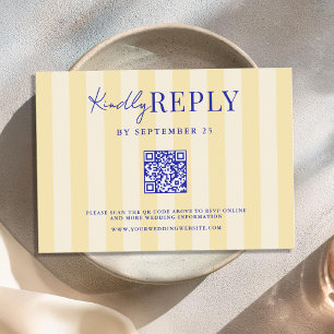 Elegante, moderne, blau-gelb gestreifte Hochzeit RSVP Karte