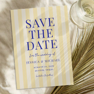 Elegante, moderne, blau-gelb gestreifte Hochzeit Save The Date