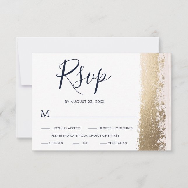 Elegante, moderne, blaue, goldene Foil Wedding RSV RSVP Karte (Vorderseite)