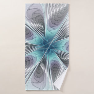 Elegante moderne blaue graue weiße Fractal-Kunst-B Badehandtuch