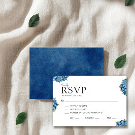 Elegante moderne blaue Hortensien Hochzeit RSVP Karte