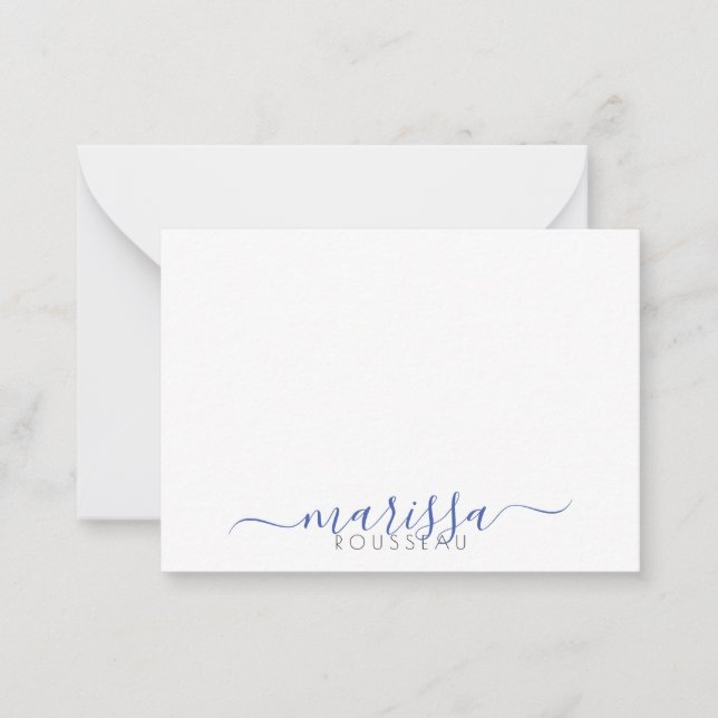 Elegante, moderne, Blue Monogram Name Note Card Mitteilungskarte (Vorderseite)