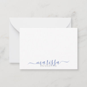 Elegante, moderne, Blue Monogram Name Note Card Mitteilungskarte