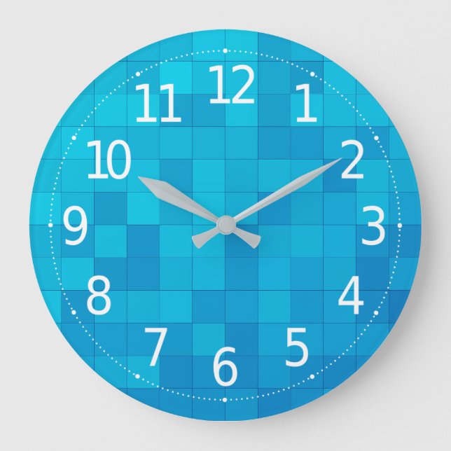 Elegante moderne Blue Squares | Wall-Uhr Große Wanduhr (Vorderseite)