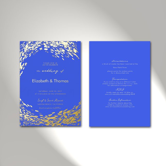 Elegante, moderne Blue Wave All in One Beach Weddi Folieneinladung (Von Creator hochgeladen)