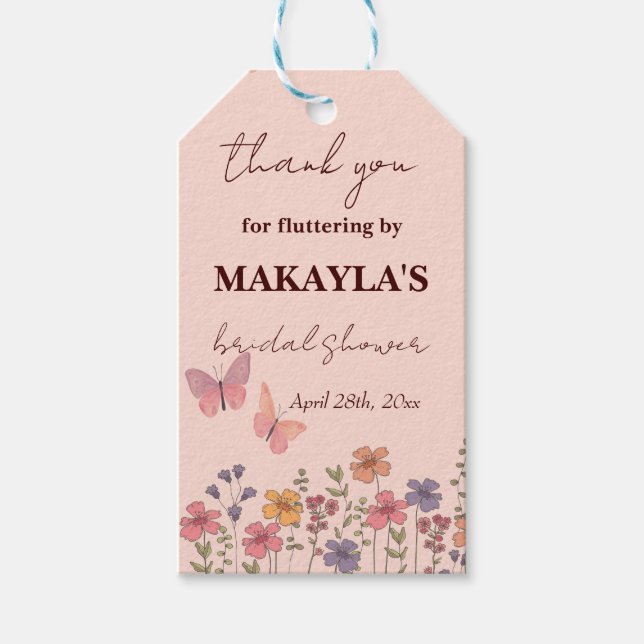 Elegante moderne Blume Butterflies Brautparty Geschenkanhänger (Vorderseite)