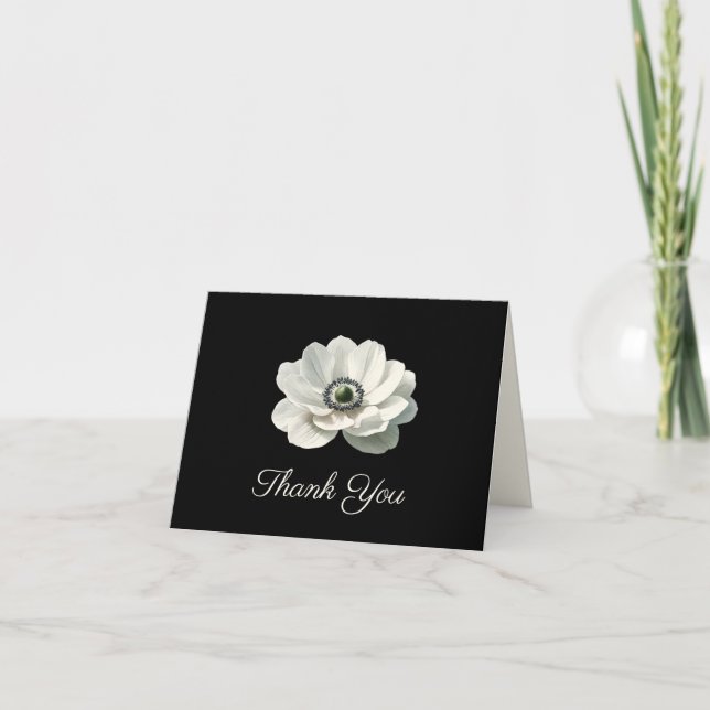 Elegante Moderne Blume Schwarz & Weiß Hochzeit Dankeskarte (Vorderseite)