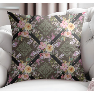 Elegante moderne Blume und florale Damask Brown Kissen
