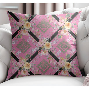 Elegante moderne Blume und florale Damaskus Rosa Kissen