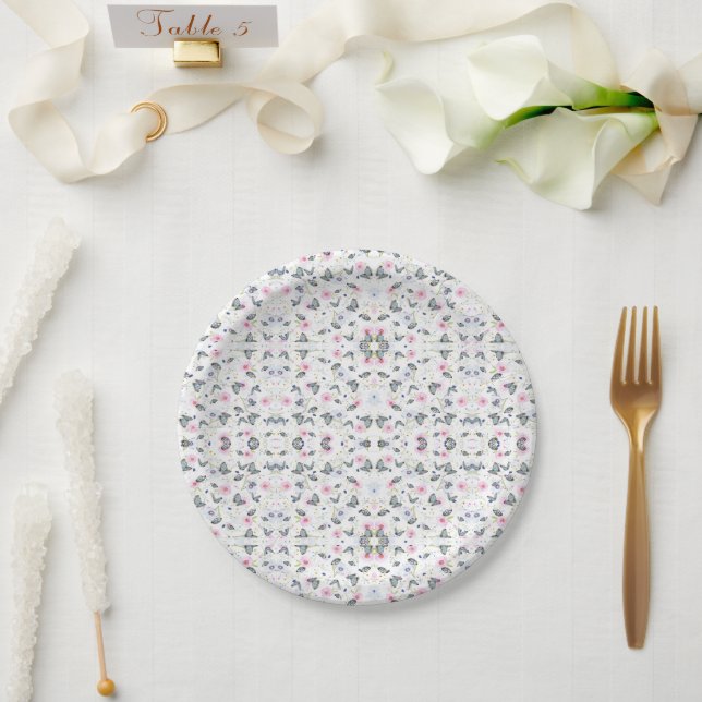 Elegante moderne Blume und Schmetterlingsmuster Pappteller (Hochzeit)