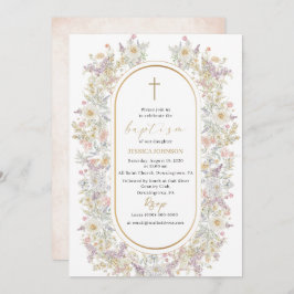 Elegante Moderne Blume Wasserfarbe Taufe Einladung