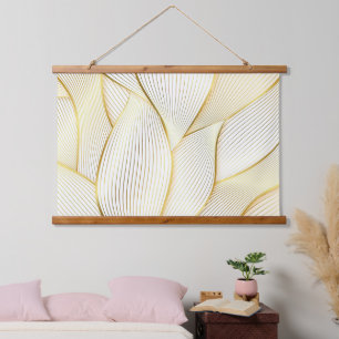 Elegante moderne Blumen-Gold-Weiß-Linien-Kollektio Wandteppich Mit Holzrahmen