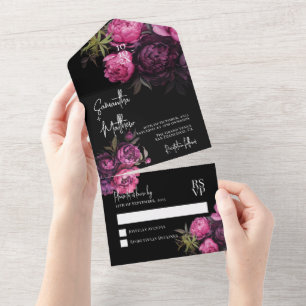 Elegante moderne Blumen Hochzeit mit düsterer Atmo All In One Einladung