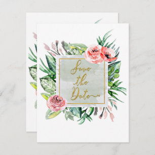 Elegante Moderne, blumengeschmückte Save the Date Einladung