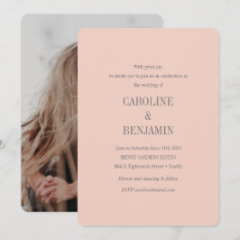 Elegante Moderne Blush Gray Foto Wedding Einladung