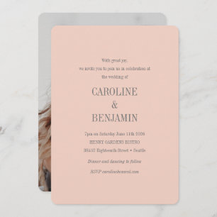 Elegante Moderne Blush Gray Foto Wedding Einladung