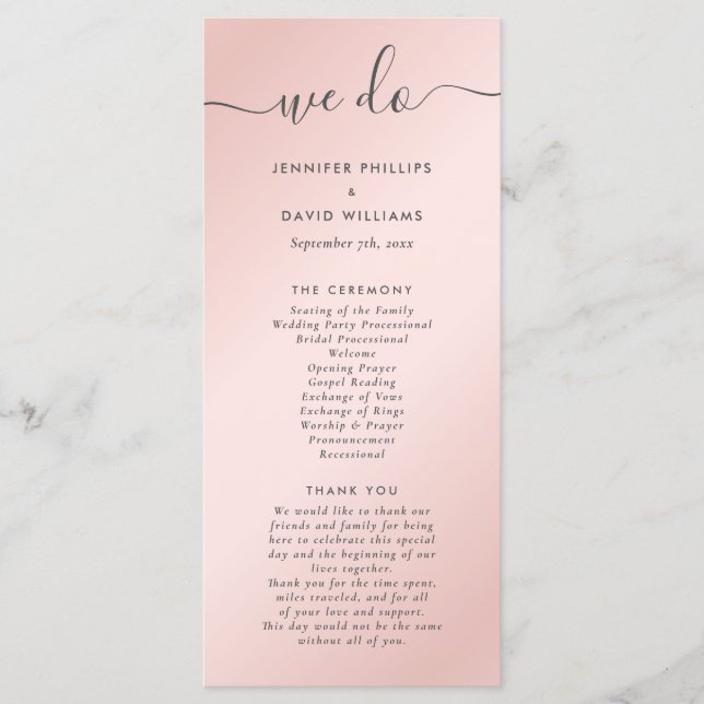 Elegante Moderne Blush Pink und Gray Wedding Programm (Vorderseite)