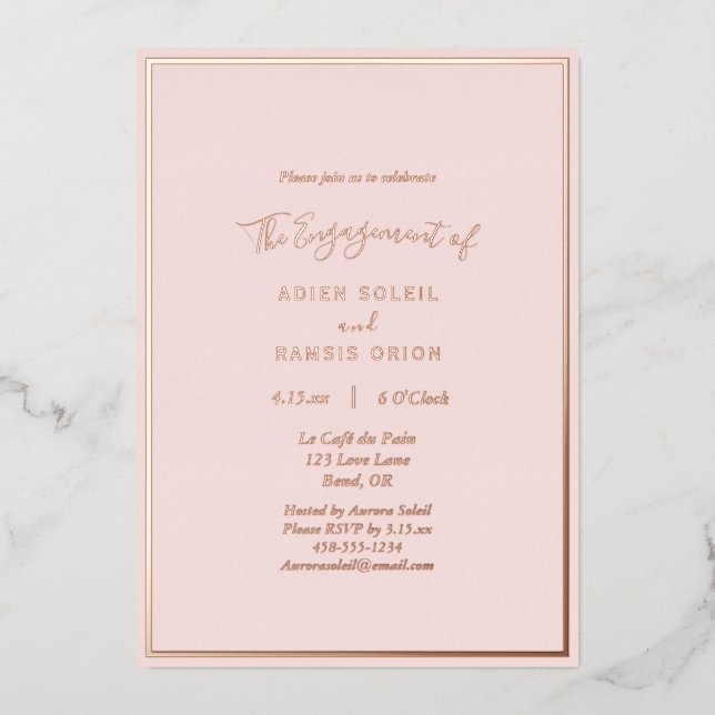 Elegante Moderne Blush Rose Gold Engagement Party Folieneinladung (Vorderseite)