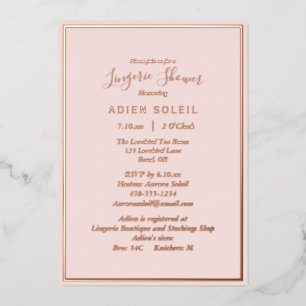 Elegante Moderne Blush Rose Gold Lingerie Dusche Folieneinladung