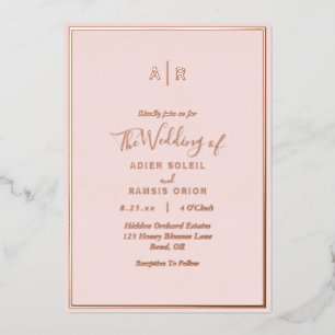 Elegante Moderne Blush Rose Gold Monogram Wedding Folieneinladung