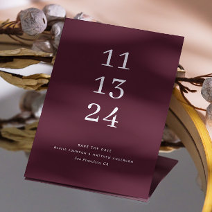 Elegante, moderne Bordeaux minimalistische Hochzei Save The Date