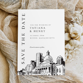 Elegante moderne Boston Sketch Wedding rettet das Einladung