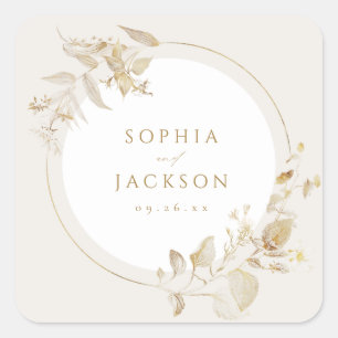 Elegante Moderne Botanische Gastgeschenk Hochzeit Quadratischer Aufkleber