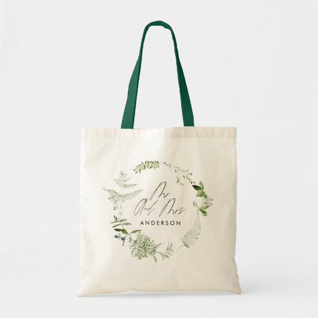 Elegante moderne botanische Gastgeschenk Hochzeit Tragetasche (Vorne)
