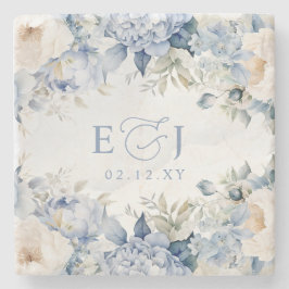 Elegante Moderne Botanische Hochzeit der Blauen Fl Steinuntersetzer