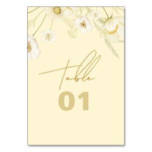 Elegante moderne botanische Hochzeit in Buttergelb Tischnummer