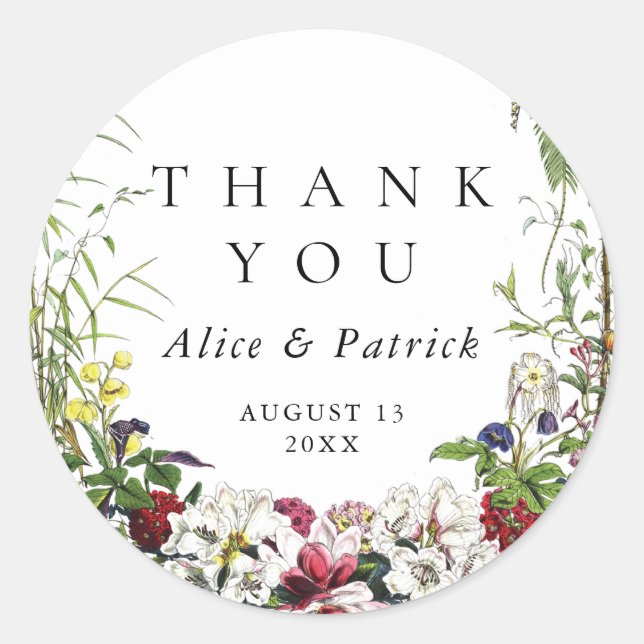 Elegante Moderne botanische Hochzeit Runder Aufkleber (Vorderseite)