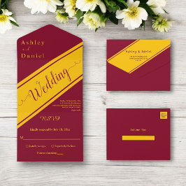 Elegante moderne Burgund und Gold Extravagante Hoc All In One Einladung