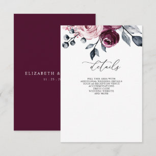 Elegante moderne burgunderrote Blumenhochzeit Begleitkarte