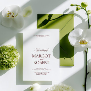 Elegante moderne burgunderrote und weiße Hochzeit Einladung