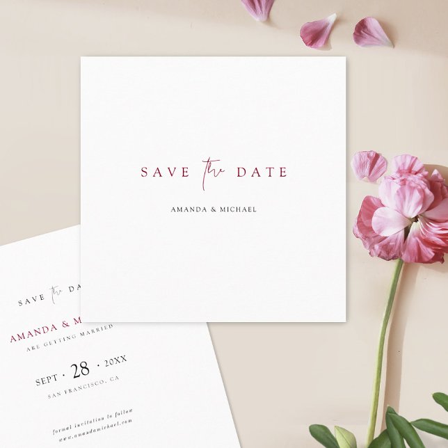 Elegante moderne Burgundy Script Wedding Save The Date (Von Creator hochgeladen)