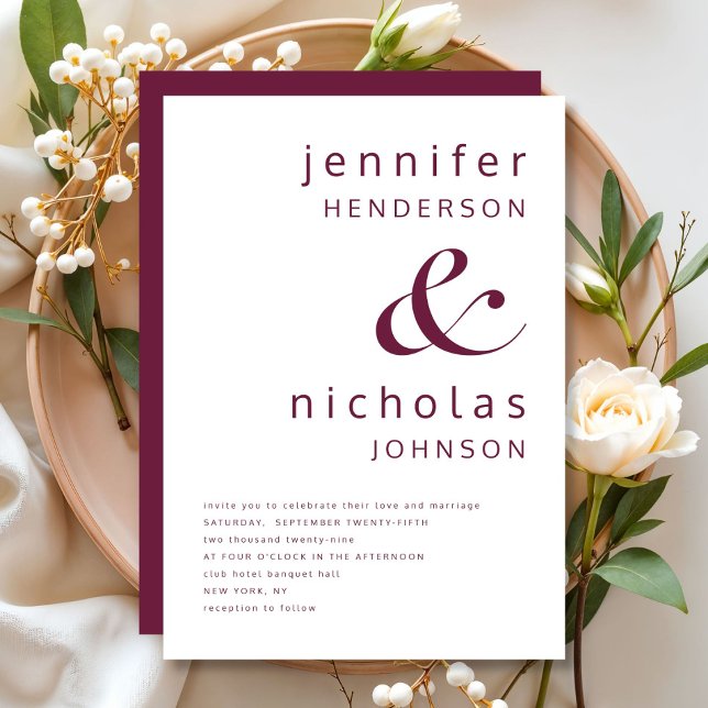 Elegante moderne Burgundy Wedding Einladung (Elegant Modern Burgundy Wedding Invitation)